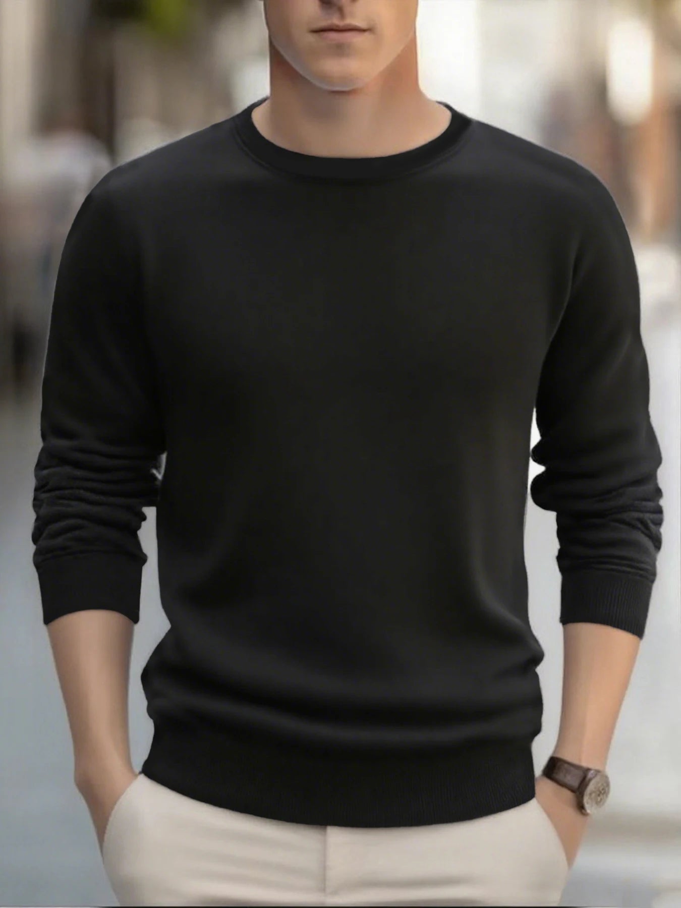 Men's Pullover Solid Color Warm Sweaters Fashion Crewneck Hoody Casual Loose Sweatshirt Oversize Street Sportswear Men Clothes