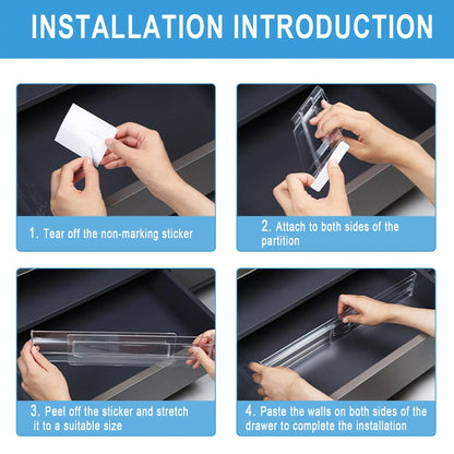 Drawer Dividers Organizers 4 Pack, Adjustable 8cm High Expandable from 27.5-52cm Kitchen Drawer Organizer, Clear Plastic