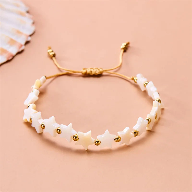 Fashion Cute Shell Heart-shaped Five-pointed Star Wax Rope Beaded Bracelet for Women Bohemia Sunmer Beach Jewelry Accessory Gift