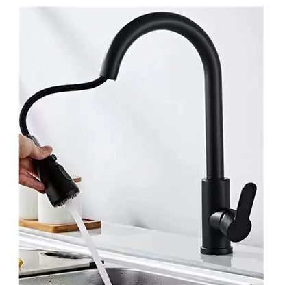 Stainless Steel Kitchen Faucet Single Hole Pull Out Spray 360° Swivel Sink Faucet High Arc Modern Design