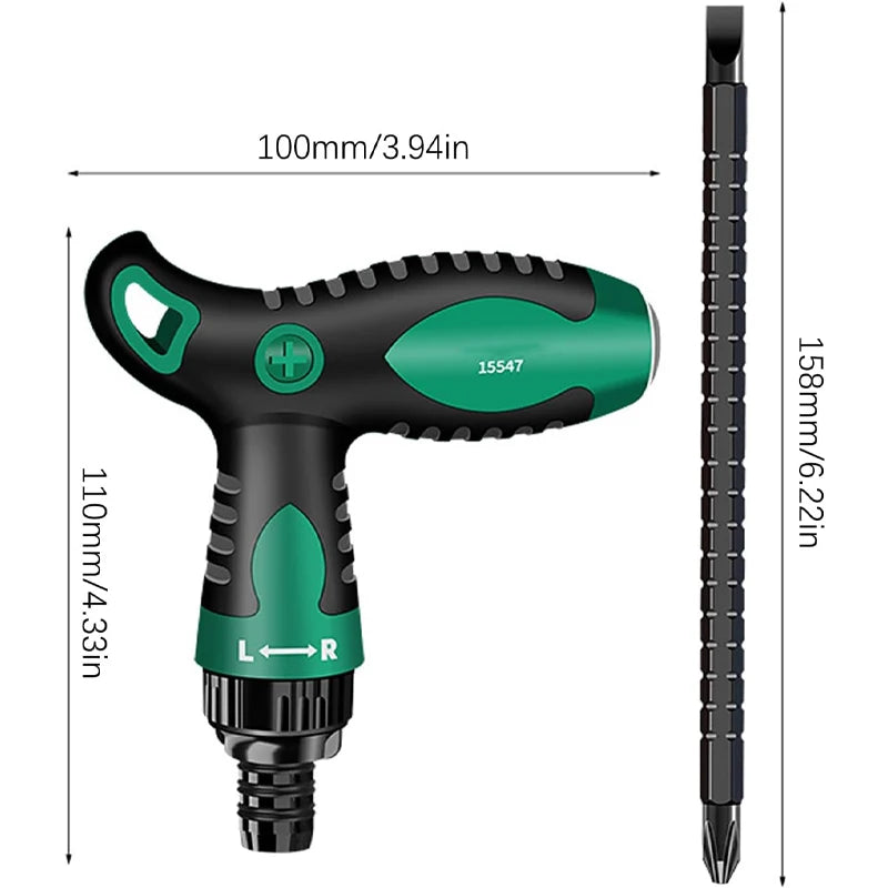 2 in 1 Ratchet Screwdriver Set T-shaped Adjustable Telescopic Nut Key Double Purpose Screw Driver Household Repair Hand Tools