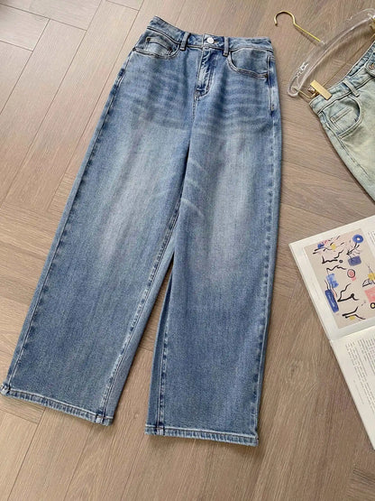 25 Summer New Women's Casual Cotton Denim Wide Leg Pants