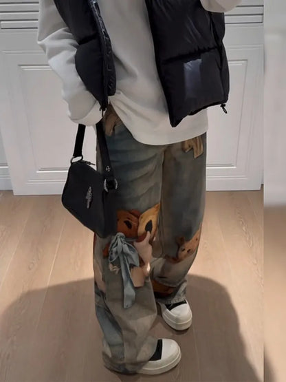 Women's Baggy Print Jeans Denim Pants Harajuku Cowboy Tie Dye High Street Y2k Jeans Stylish Design New