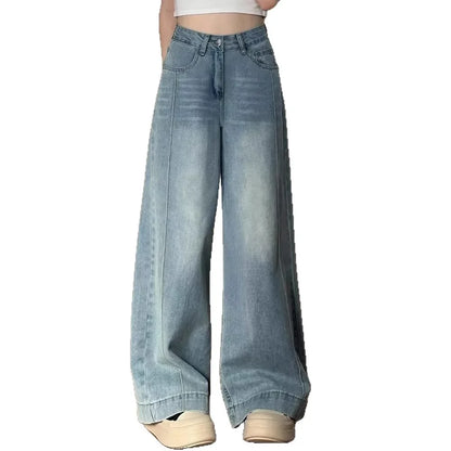 High Waist Wide Leg Jeans Women's Straight Cut Trousers for Pear Shaped plus Size Spring New Style Loose Slimming Denim