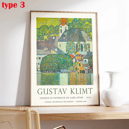 Floral Scenery Poster Exhibition Garden Aesthetic Prints Klimt Artwork Room Home Club Hallway Gallery Cafe Decor Wall Painting
