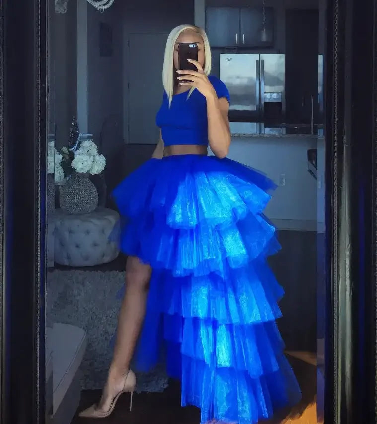Women's High Low Tulle Multi-Skirt Iered Ruffles Asymmetrical Prom Party Skirts Punk Tulle Gown Under Petticoat