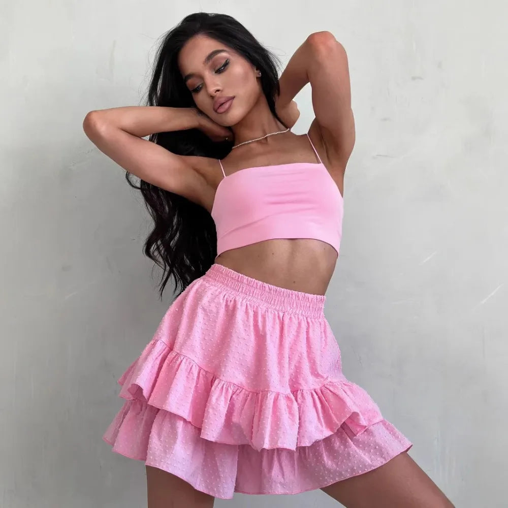 Original Lotus Leaf Edge Wave Point Wrapped Skirt Spring and Summer Women Sweet High Waist Solid Casual Soft Cotton Beach Skirt