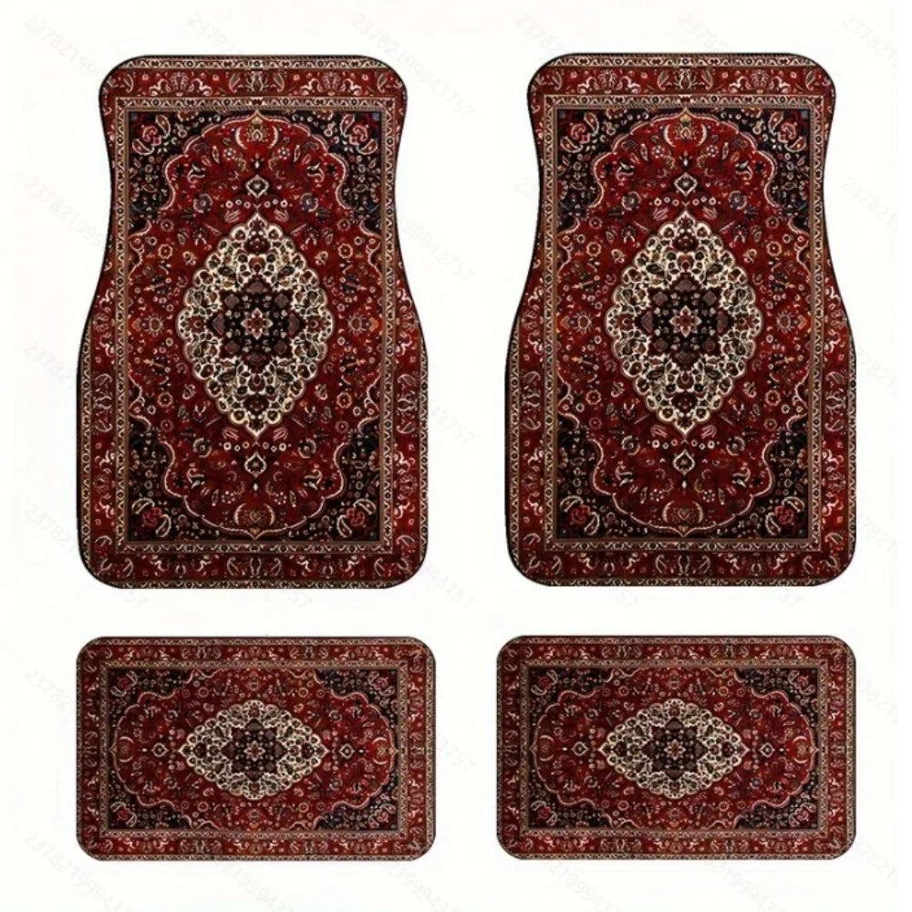 4Pcs Durable Bohemian Car Floor Mats Anti-slip Dirty Resistant Persian Carpet Car Decoration Heavy Duty Car Floor Protector Rugs