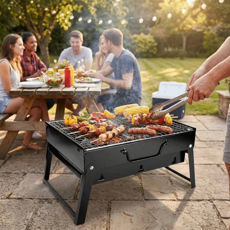 Portable Thickened BBQ Stove Small Easy to Carry Camping Folding Carbon Grill Space-saving Durable Outdoor Barbecue Grill Beach
