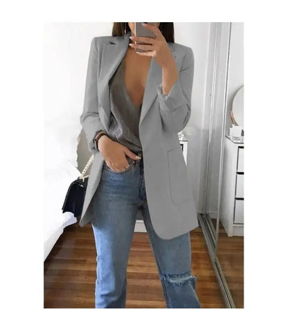Autumn And Winter Women's Fashion Solid Color Polo Neck Slim Fit Coat Elegant Women's Long Sleeve Pocket Casual Suit Coat S-3XL