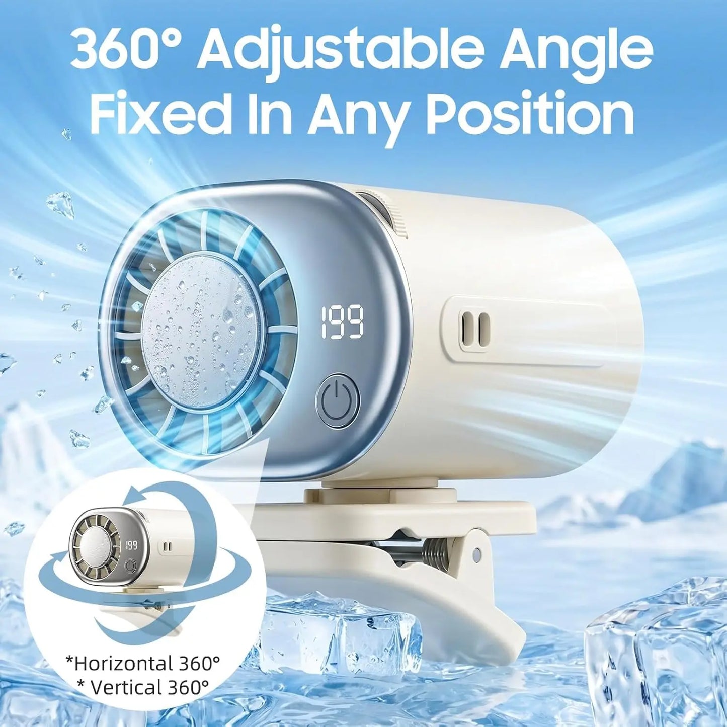 Portable Fan Car Interior Clip LED Display Backseat Fan USB Rechargeable Powerful Cooling Ultra Mini Fans
