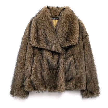 HH 2025 Winter Coats For Women Fashion New Faux Fur Long Sleeves Loose Coat Female Versatile High Street Women's Cardigan