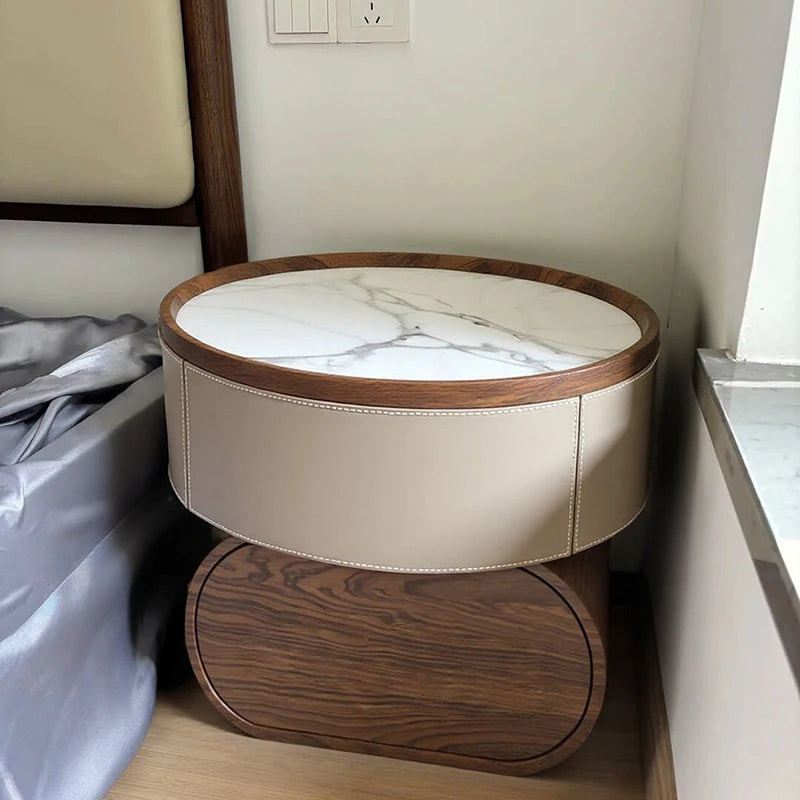 Solid Wood Saddle Leather Bedside Table Design Furniture Living Room Storage Cabinet Bedroom With Drawers Nightstands