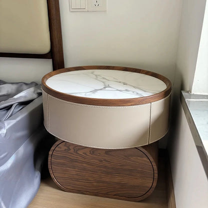 Solid Wood Saddle Leather Bedside Table Design Furniture Living Room Storage Cabinet Bedroom With Drawers Nightstands