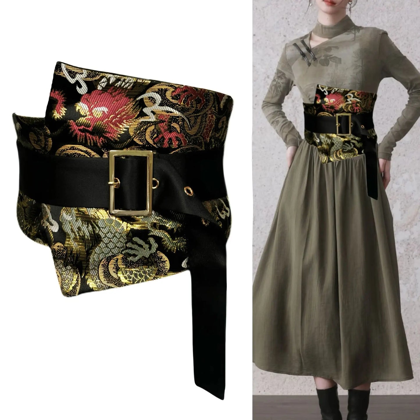 Traditional Japanese Kimono Yukata Obi Belt Crane Floral Printed Haori Belt Brocade Jacquard Waistband Shirt Decor Accessories