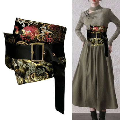 Traditional Japanese Kimono Yukata Obi Belt Crane Floral Printed Haori Belt Brocade Jacquard Waistband Shirt Decor Accessories