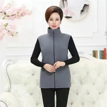 Autumn Winter Women Fashion Stand Up Polar Fleece Vest For Women's Solid Warm Lady Sleeveless Jacket