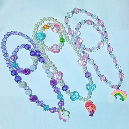 children's necklace three-piece set unicorn necklace rainbow necklace mermaid necklace