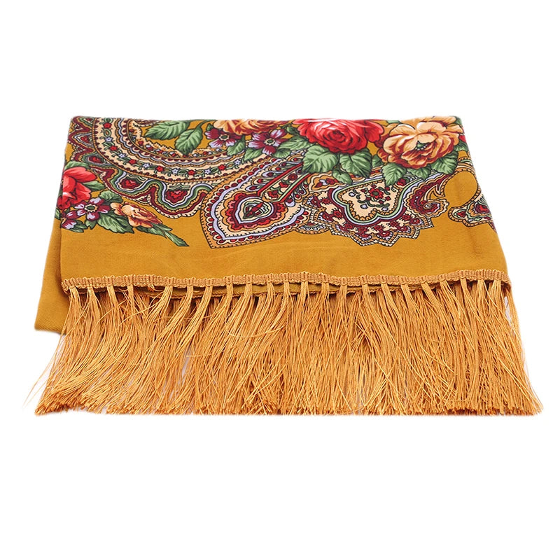 Luxury Brand Printing Oversize Square Blankets Russian Women Wedding Tassel Scarf Retro Style Cotton Handkerchief Autumn Shawl