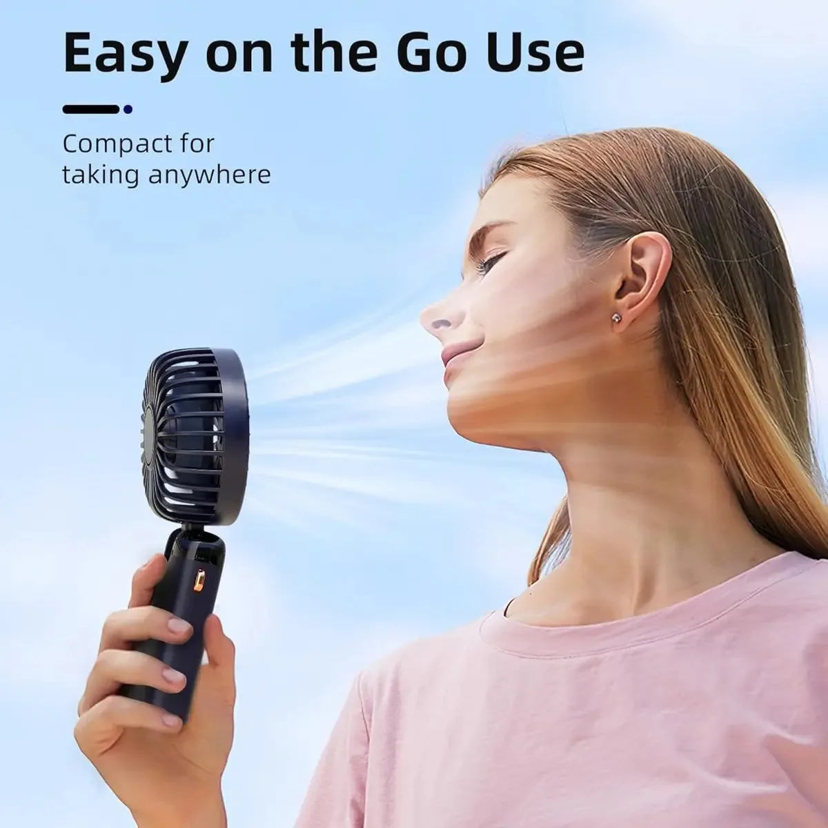 Portable Handheld Mini Fan with Stand, 90° Foldable, 5 Speed Wind,Hand Held/Neck/Desk 3 in 1 Personal Fan,3-6 Hours Battery Life