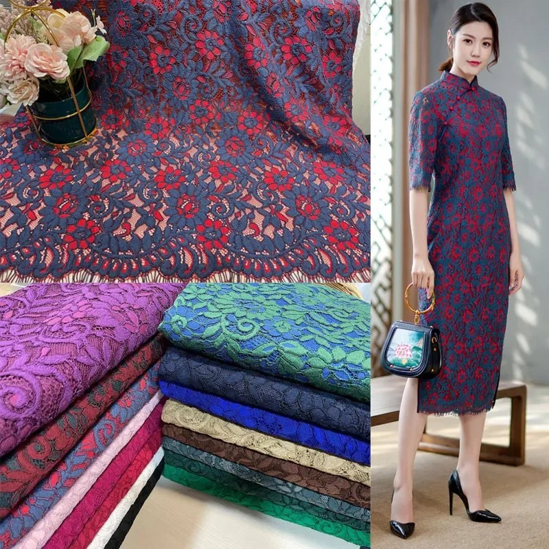 Lace Fabric By 1.5 Meters for Dresses Clothes Sewing White Blue Hollowed-out Plain Cloth Heavy Press Yarn Three-dimensional Mesh
