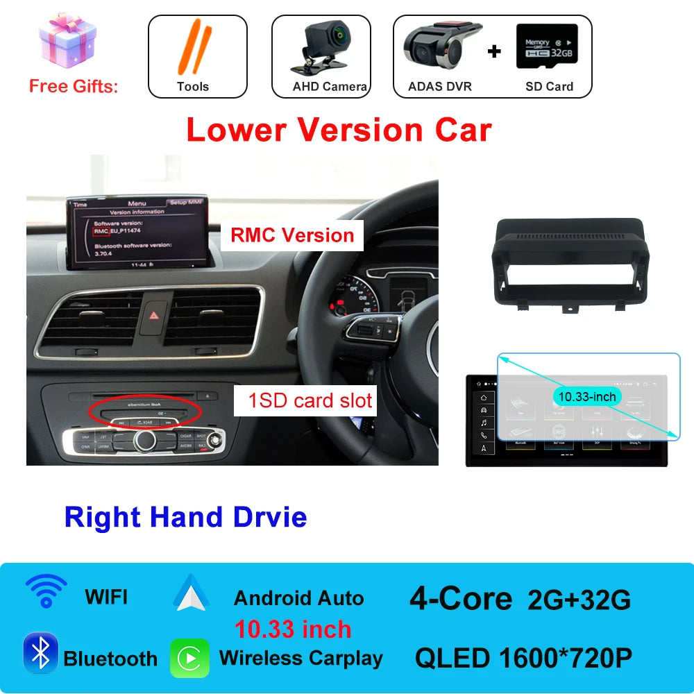 Car Radio Navigation GPS Multimedia Video Player Tools For Audi O3 2013-2018 Right Hand Drvie Android 16 Auto Carplay 12.3"