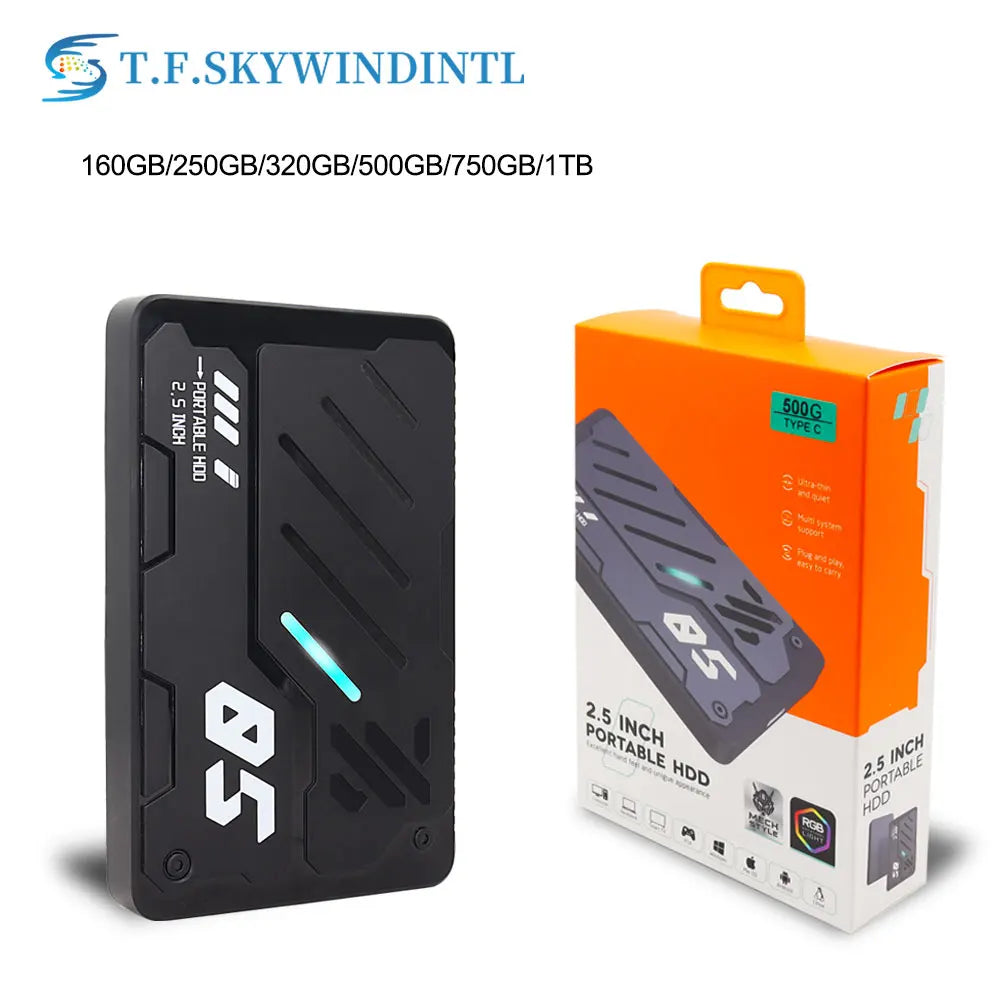 2.5 inch Mecha Style RGB Portable External Hard Drive 160G 250G 320G 500G 750G 1TB USB 3.0 for PC PS4 PS5 Mobile Phone Laptop