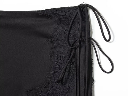 BSAY Lace Satin Asymmetry Skirt Women Fashion Autumn Winter side zip black Chic Female High Waist Elegant Long Midi Skirts Mujer