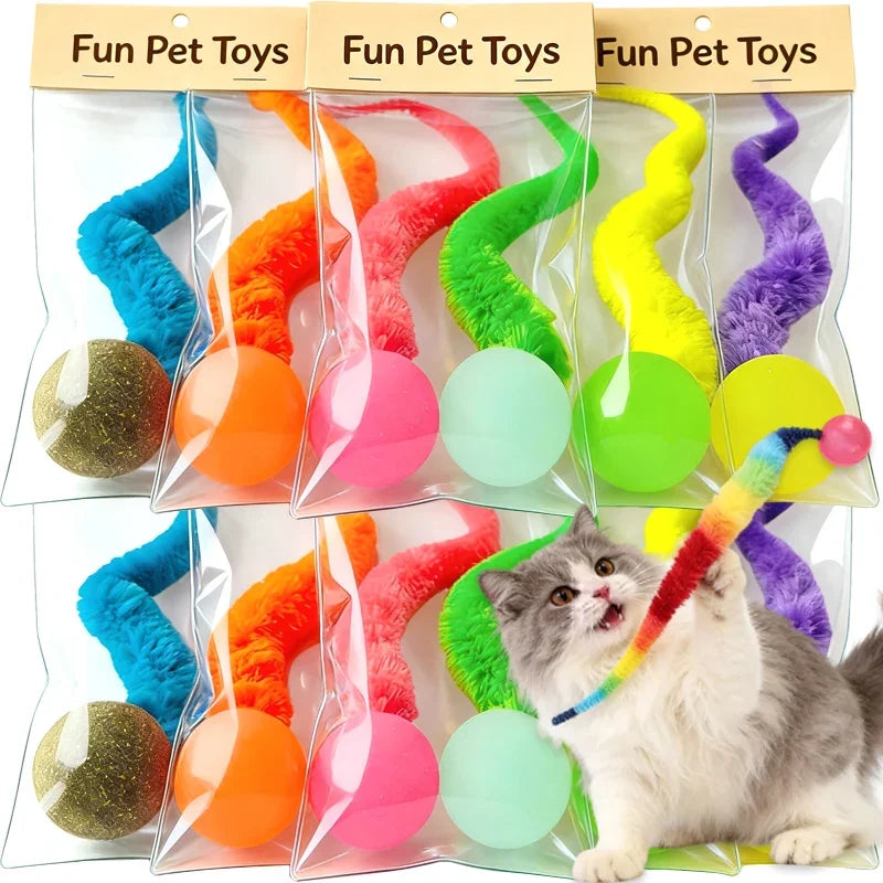 20-1Pcs Cat Interactive Toys Colorful Noctilucent Bouncing Balls Indoor Floor Cat Worm Caterpillar Elastic Toy Pet Supplies