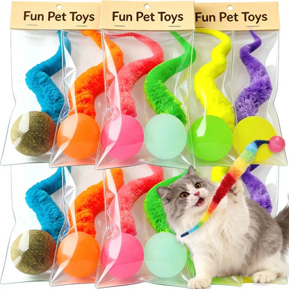 20-1Pcs Cat Interactive Toys Colorful Noctilucent Bouncing Balls Indoor Floor Cat Worm Caterpillar Elastic Toy Pet Supplies