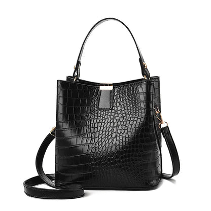 Vintage Stone Leather Handbag Shoulder Crossbody Bags Fashion Female Bucket Bag Large Capacity Women Tote Bag