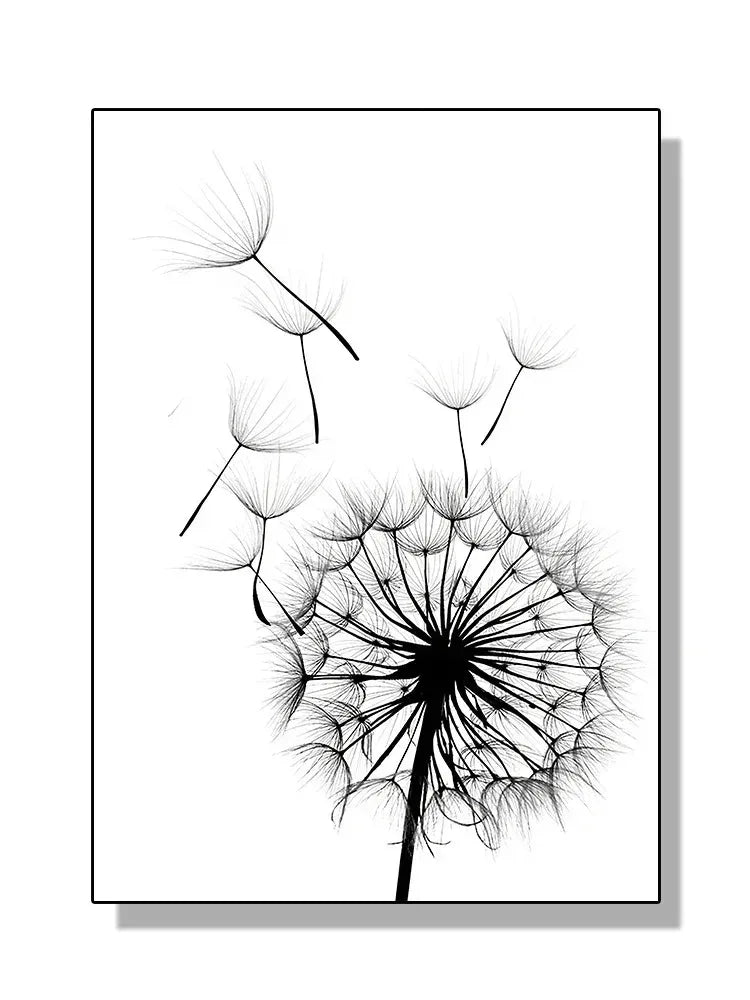 Modern Black and White Plant Dandelion Wall Art Minimalist Print Canvas Painting Posters for Living Room Modern Home Decor