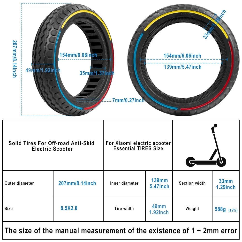 8.5x2.0 E-Scooter Solid Tire For Xiaomi M365/1S/Pro/Pro2/Mi3/Mi3 lite/Mi4 lite Front Rear Tyre Durable Wheel Honeycomb Tyres