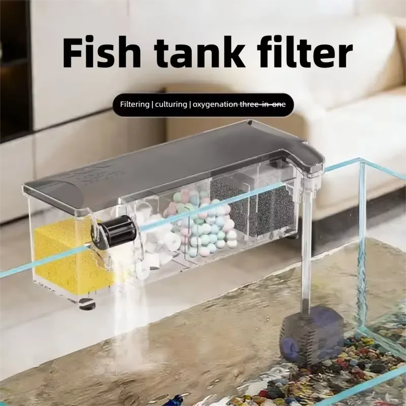 Fish Tank Filter Box External Wall Mounted Filter Water Circulation Three in One Aquarium Filter Small Fish Tank Filter