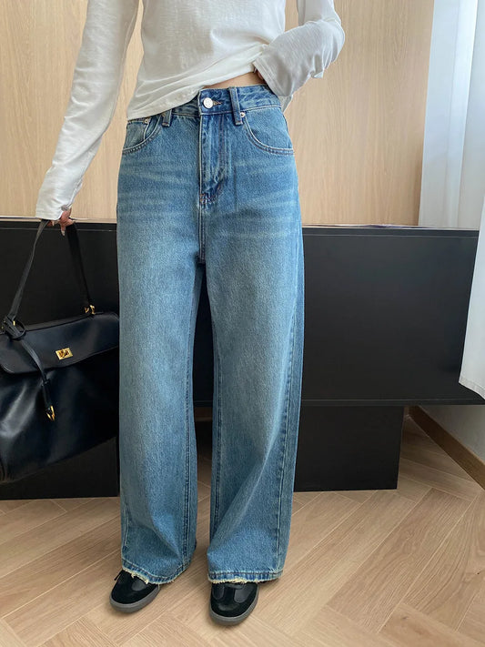 Women Retro High Waist Straight Leg Jeans
