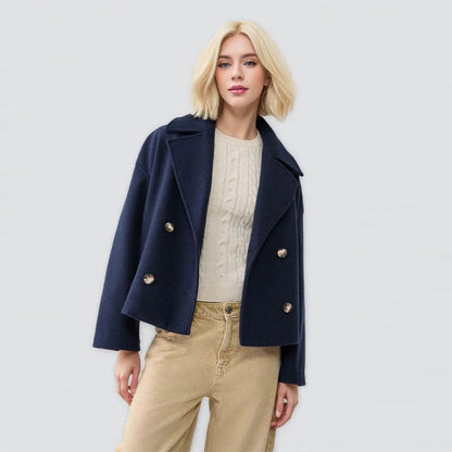 Casual Short Woolen Blends Coats Women Loose Lapel Bouble Breasted Pocket Full Sleeve Jacket 2025 Autumn Winter Lady Solid Coat