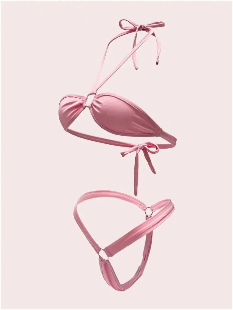 2024 Europe and The United States Breast Ring Decoration Hot Hot Hot Hot Backless Female Two-piece Two-piece Swimsuit in Stock
