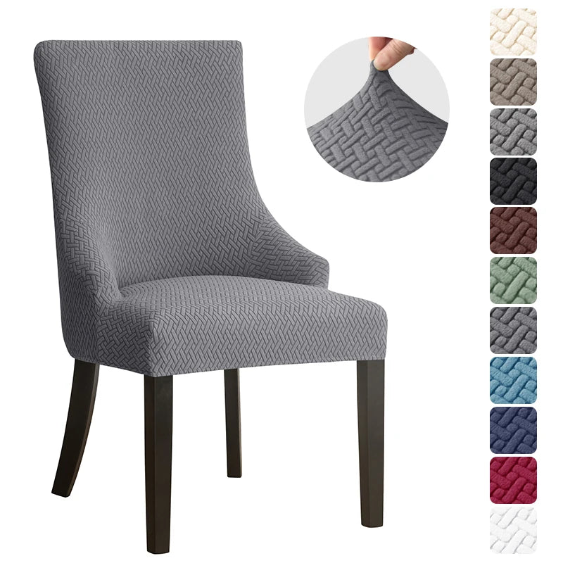 1PC Stretch Dining Chair Cover Jacquard Spandex Chair Slipcovers Elastic High Back Sloping Armchairs Cover for Hotel Kitchen