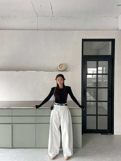 Jeans Spring Summer Long Wide Leg Pant Women High Waist Fashion Casual Korean Style Ladies Trousers Loose Pleated Woman Pants