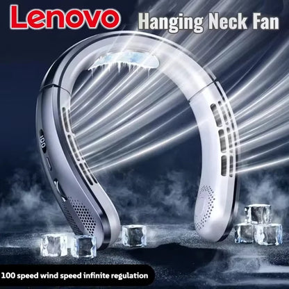 Lenovo 20000mAh USB Hanging Neck Fan New Portable Bladeless Mini Rechargeable Mute LED Digital Display Electric Fans Air Cooler