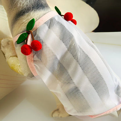 Breathable Cute Pet Dog Clothes For Small Dogs Chihuahua French Bulldog Summer Vest T Shirt Cherry Lovely Puppy Clothing
