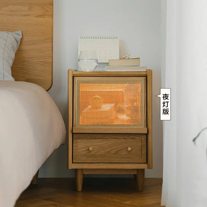 Rattan Weaving Bedroom Furniture, Bedside Table, Multifunctional Small Side Storage Cabinet, Solid Wood Night Stand Customized