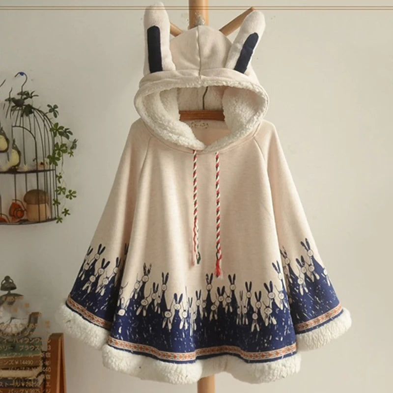 Japanese Poncho Cloak Jackets Mori Girl Autumn Winter Hooded Kawaii Cape Coat 2021 Padded Cute Pullover Capes Femme Shawl Jacket