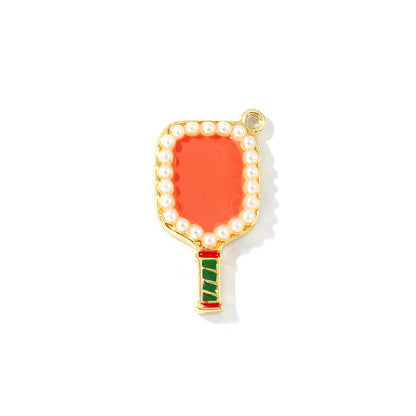 2 Pcs Brass Sport Charms Multicolor Racket Pickleball Paddle Badminton Racket Cubic Zirconia Pendants For DIY Necklace Making