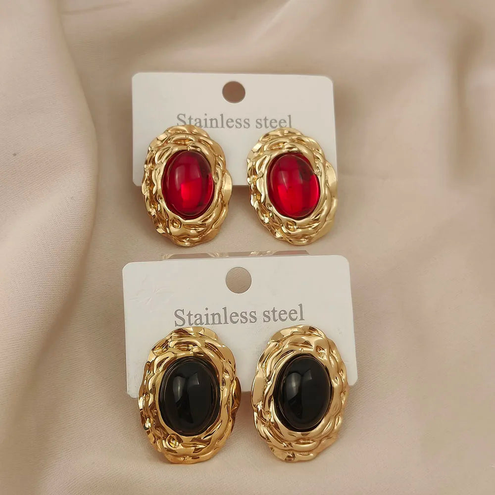 Charming oval blue big gem stone garland gold plated 18K women's earrings, high quality waterproof earrings, wife's gift