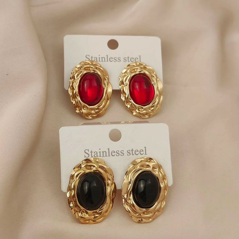 Charming oval blue big gem stone garland gold plated 18K women's earrings, high quality waterproof earrings, wife's gift