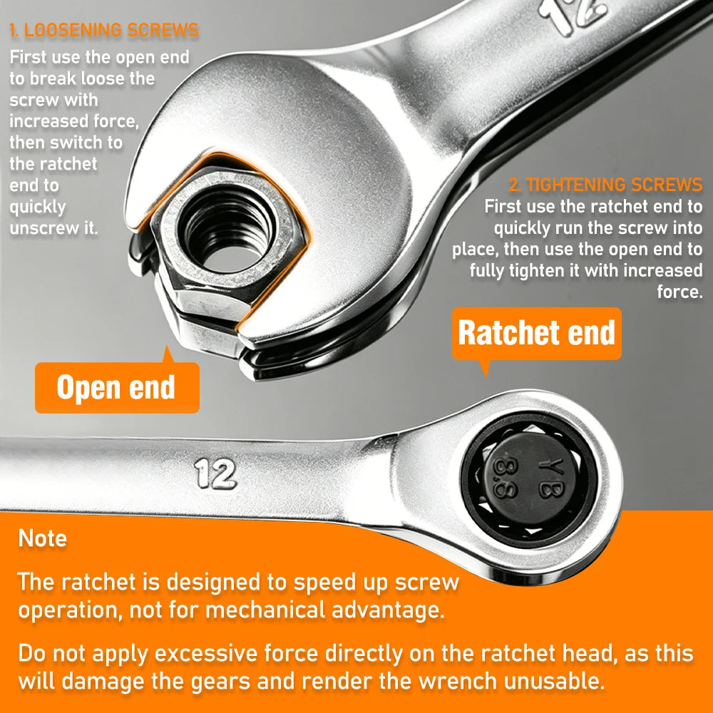 72-Tooth Ratchet Wrench 6-17mm Dual-Use Reversible Open-End Mechanism for Automotive & Bicycle Repair
