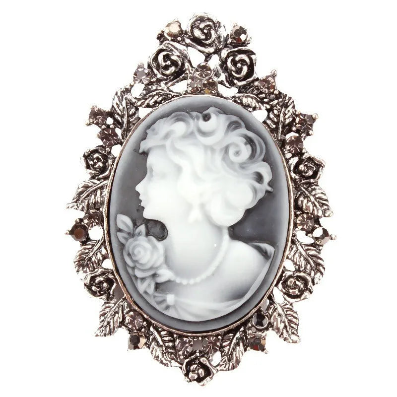 SHMIK Vintage Palace Style Relief Beauty Pendant Crystal Badges Brooch For Women Elegant Retro Middle Design Pin Jewelry