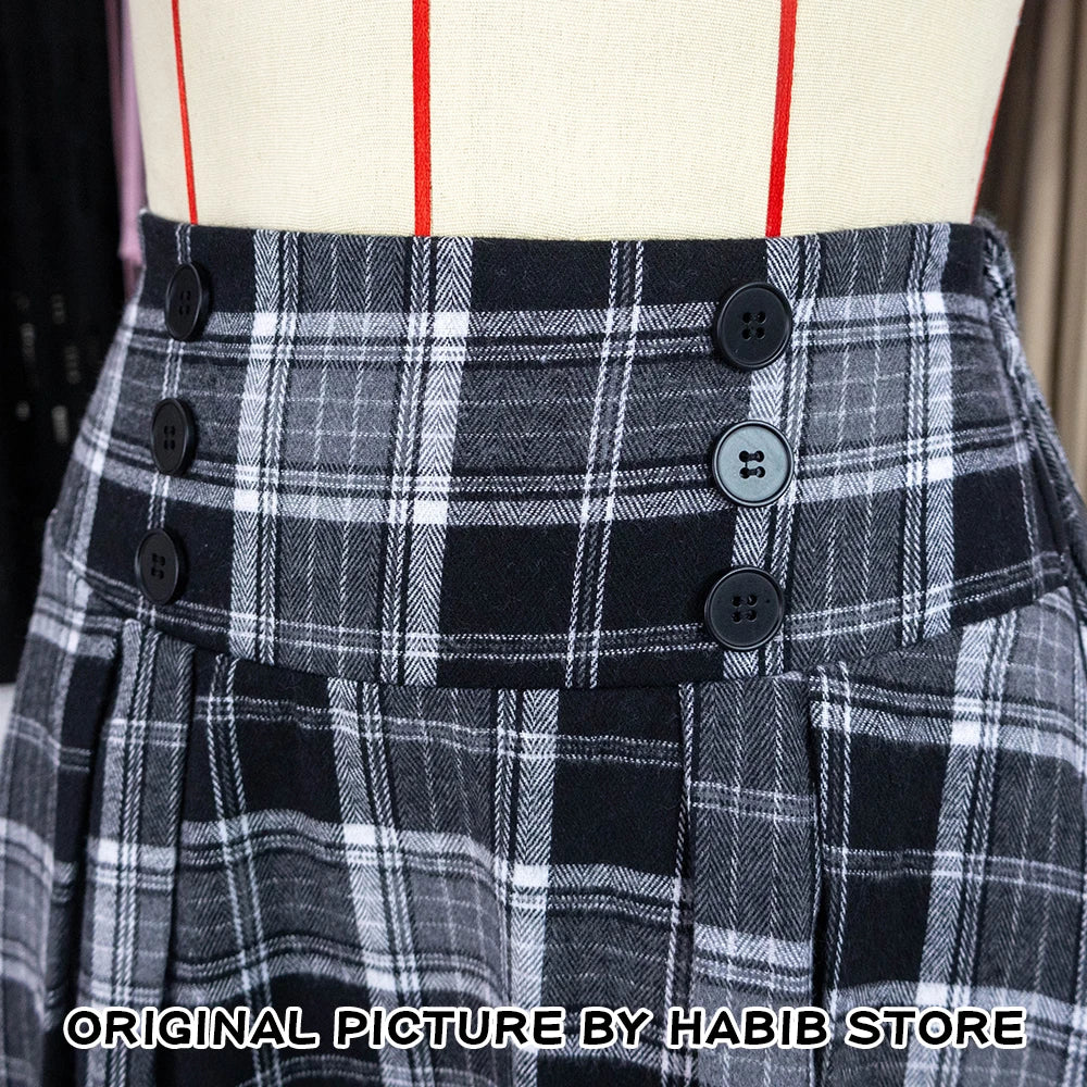 Plaid Women Maxi Skirt Vintage Summer High Waist A Line Victorian Long Skirt Steampunk Gothic Ruffled Hem Pleated Party Skirts