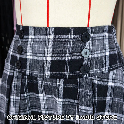 Plaid Women Maxi Skirt Vintage Summer High Waist A Line Victorian Long Skirt Steampunk Gothic Ruffled Hem Pleated Party Skirts